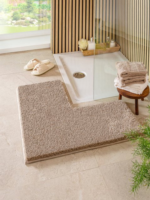 Rutschfeste Badematte aus Polyacryl in Beige, eckig und für Fußbodenheizung geeignet - Bild 1