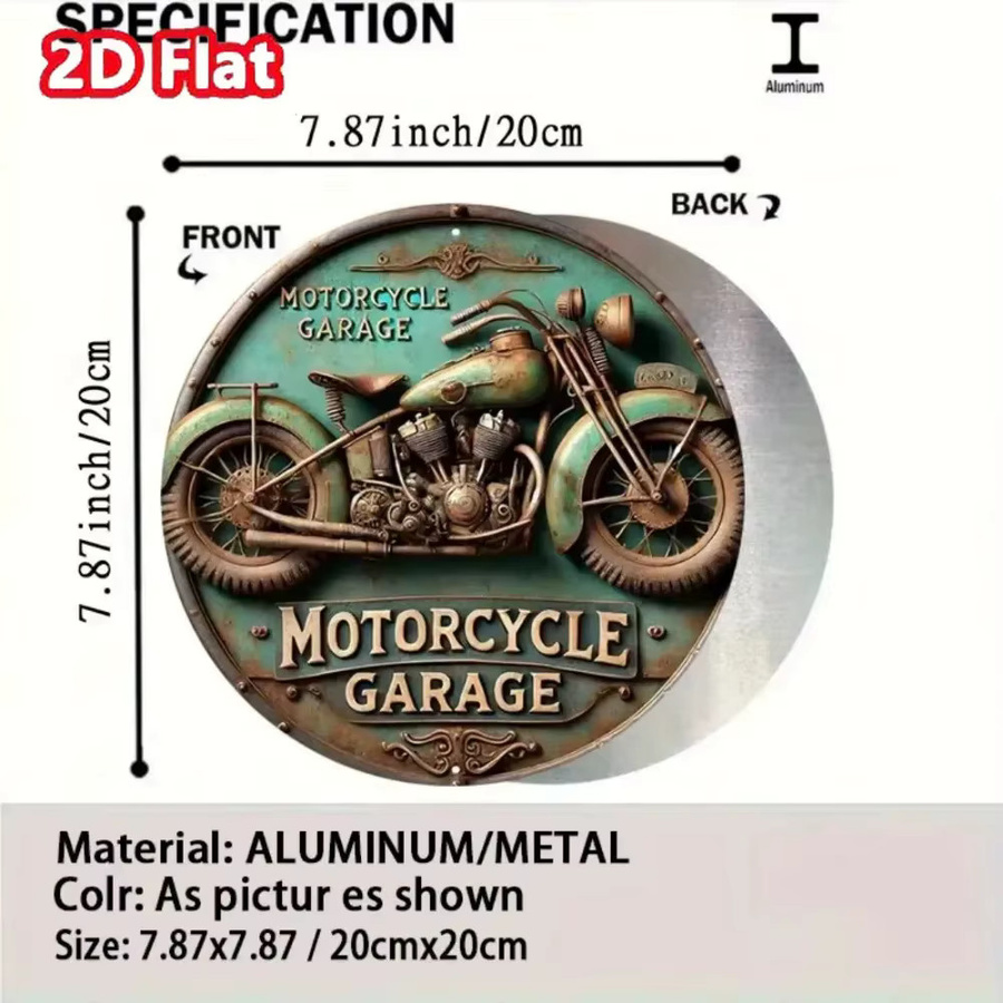 HELLOYOUNG Vintage Rundes Aluminiumschild Motorrad Retro-Metallwandkunst Durchmesser: 20 cm - Bild 2