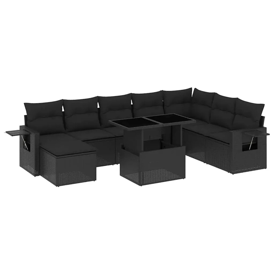 vidaXL 8-teilige Garten-Sofagarnitur in L-Form aus schwarzem Poly-Rattan mit Kissen und pulverbeschichtetem Stahlgestell - Bild 2