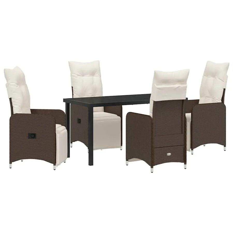 vidaXL 5-teiliges Garten-Esszimmer-Set aus Poly-Rattan mit Kissen in Braun - Bild 2