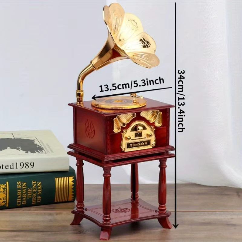 Retro Grammophon Mini Spieluhr im klassischen Design mit acht Tönen in Weiß oder Braun - Bild 2
