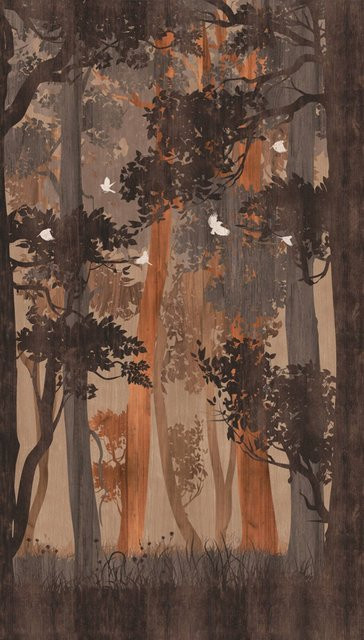 Livingwalls Fototapete Waldmotiv in Orange, Beige und Blau, B/H: 280 x 159 cm - Bild 1