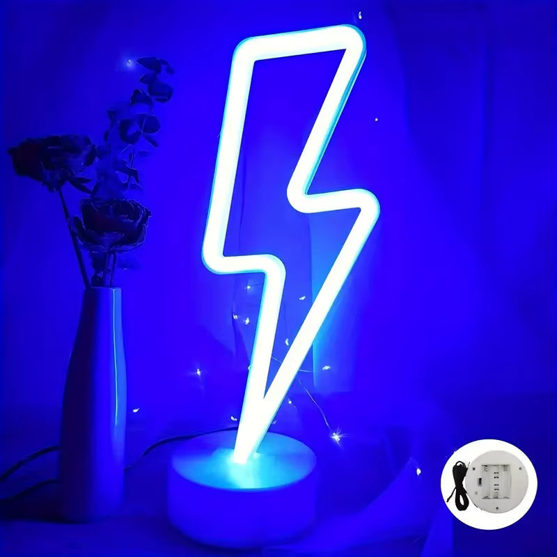 LED Neonschild Blitz mit Wolken und Mond in Weiß mit Sockel für Kinderzimmer, Party und Home Bar, B/T/H: 31,0 x 11,0 x 6,0 cm - Bild 3