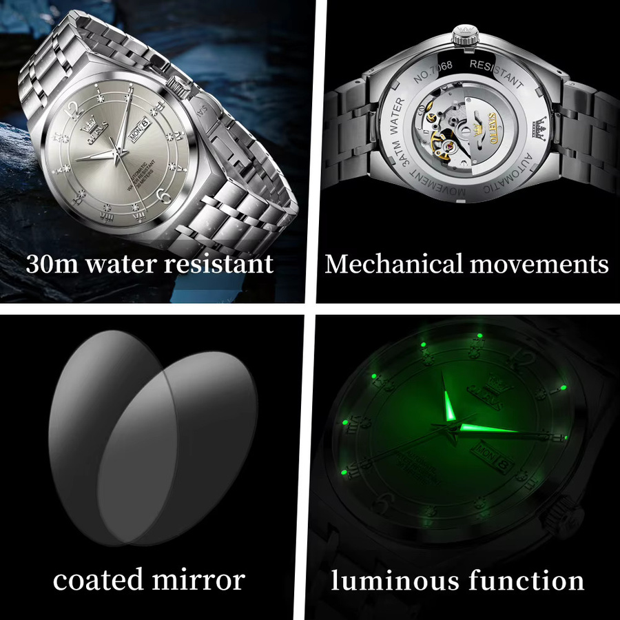 OLEVS Armbanduhr Automatik, Edelstahl, Silber, Herren - Bild 4