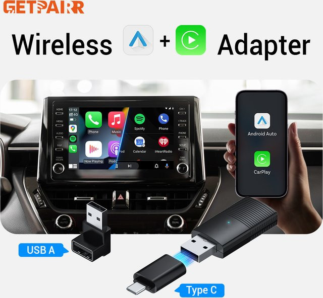 GetPairr A1 Mini 2-in-1 Wireless CarPlay und Android Auto Adapter Dongle für Volkswagen, Ford, Mazda und Chevrolet mit Wi-Fi und Bluetooth - Bild 1