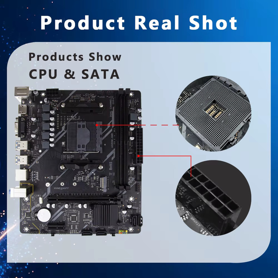 AIBOMAN AMD A320M Mainboard AM4 DDR4 Schwarz mit USB 3.0 und NVMe SATA M.2 Unterstützung - Bild 4