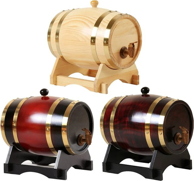 Untior Holzfass Retro mit Wasserhahn für Whisky und Rotwein, braun - Bild 1