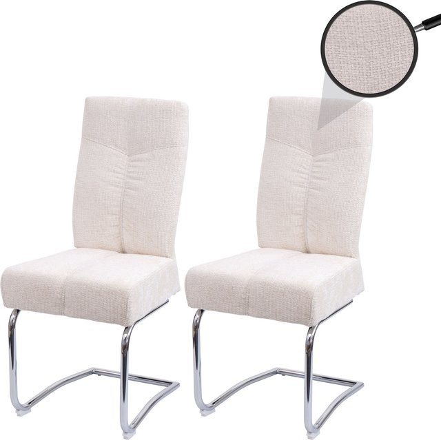 2er-Set MCW Esszimmerstühle G56 Freischwinger aus Chenille in Beige - Bild 1
