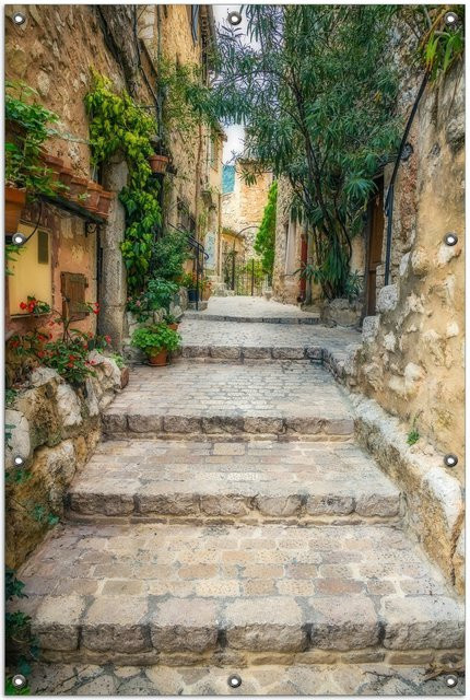 Wallario Gartenposter Alte steinerne Gasse in Südfrankreich, Mehrfarbig, Breite: 60 cm, Höhe: 90 cm - Bild 1