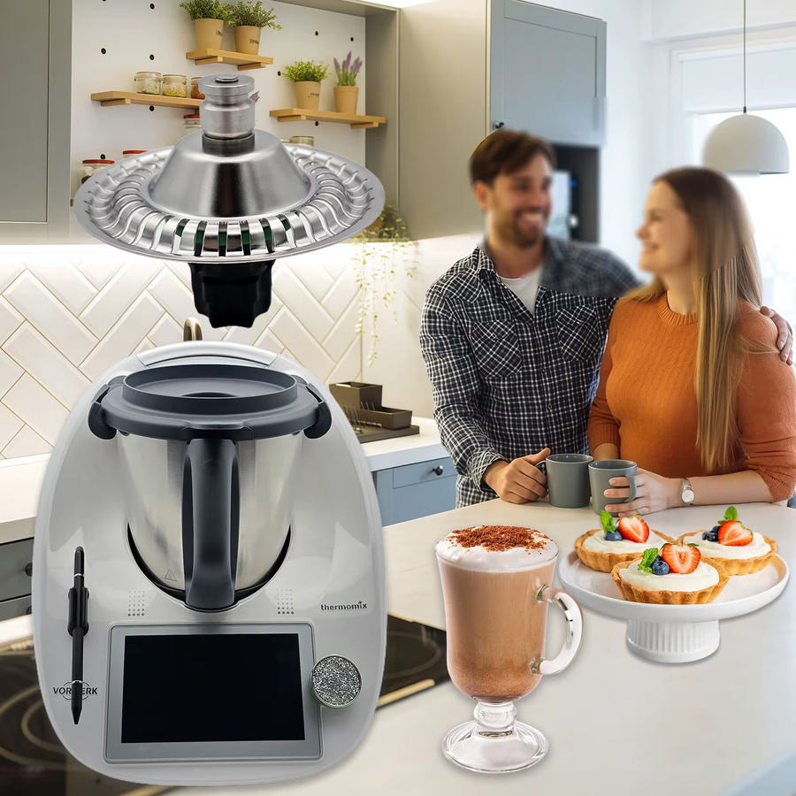 Milchaufschäumer-Aufsatz von Vorwerk kompatibel mit Thermomix TM5 und TM6 in Silber für Cappuccino, Latte Art und Milkshakes - Bild 2