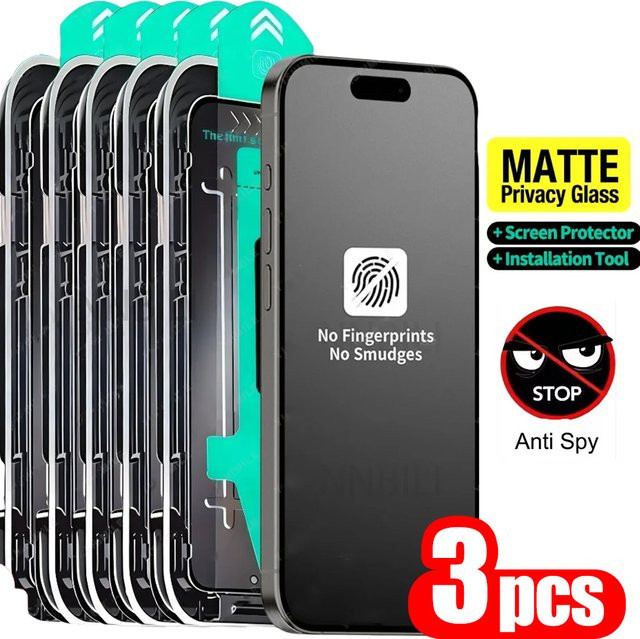 3er-Pack matte Sichtschutzfolie für Apple iPhone 11 12 13 14 15 16 17 Pro Max Plus XR X Xs SE mit Anti-Spy-Funktion und staubfreier Vollabdeckung - Bild 1