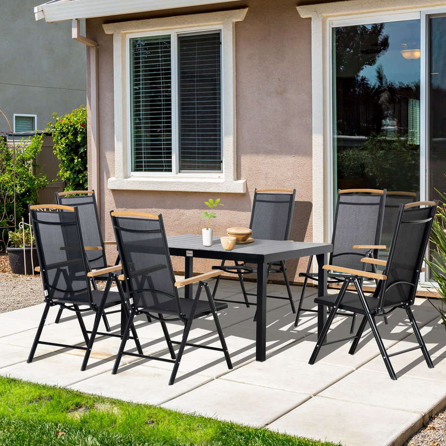 Outsunny Sitzgruppe für 6 Personen aus Aluminium und Texteline-Gewebe in Schwarz, klappbares Gartenmöbel Set mit 1 Tisch und 6 Stühlen - Bild 2