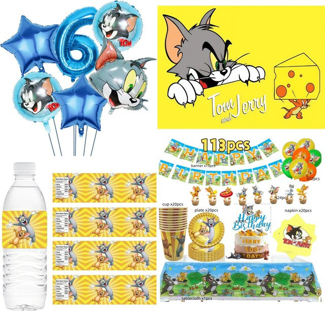 KAYOU Tom und Jerry Partyzubehör Einweg-Tischgeschirr-Set mit Aufklebern - Bild 1