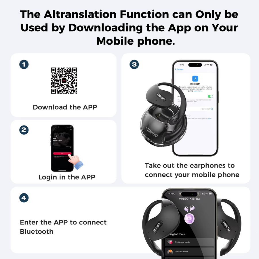 MINISO X15Pro Bluetooth Übersetzer Headset Drahtlose Kopfhörer in Schwarz - Bild 4