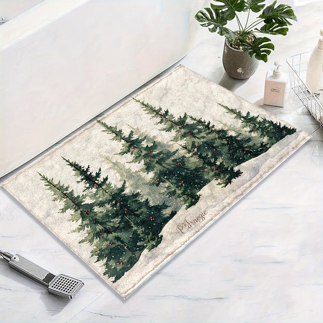 VIKAMA Weihnachtsbaum Badezimmerteppich rutschfeste und saugfähige Fußmatte für Schlafzimmer und Heimdekoration - Bild 1