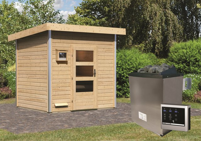 Saunahaus NORGE Naturbelassen mit 9.0 kW Ofen, Steuergerät und ISOGlas Klarglas, B/T: 231 x 196 cm - Bild 1