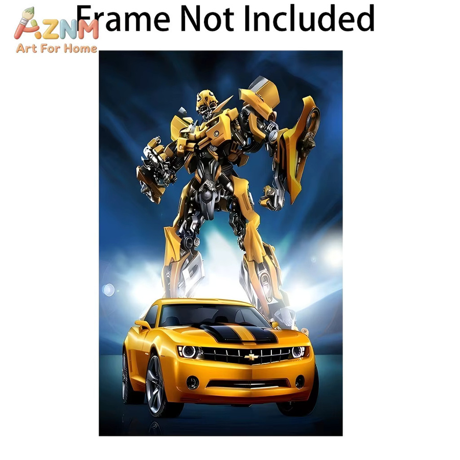 AZNM Transformers Bumblebee Camaro Rahmenlose Leinwand-Wandkunst, Gelber Roboter-Druck für Kinderzimmer und Spielzimmer - Bild 3