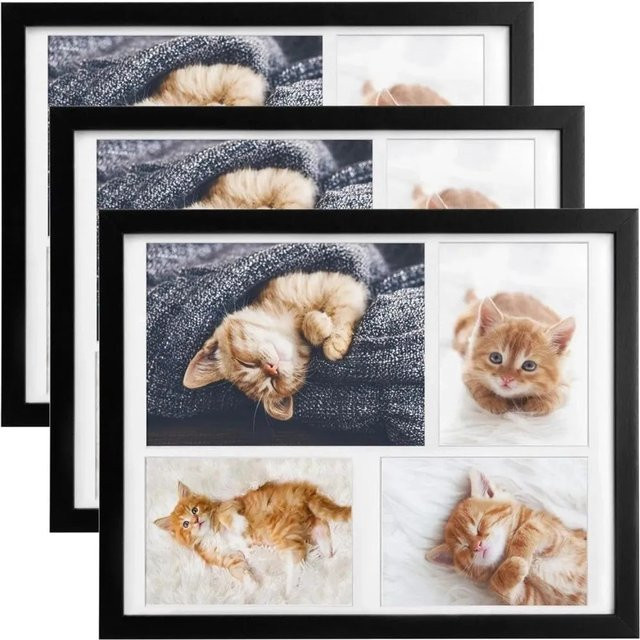 Bomoe Galeria Bilderrahmen Set in Schwarz aus MDF-Holz mit Kunststoffglas, 3-teilig für 4 Bilder (Größen: 15 x 21 cm und 10 x 15 cm) - Bild 1
