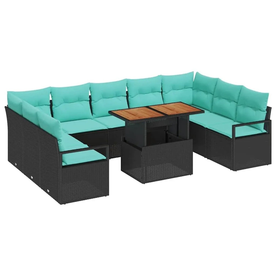vidaXL Garten-Sofa-Set 10-tlg. in Schwarz und Teal mit Kissen und Stauraumfunktion - Bild 2