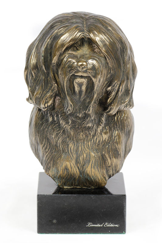 Art-Dog Hundestatue Tibet Terrier Tsang Apso Dokhi Apso als Skulptur auf Steinsockel in Braun - Bild 4