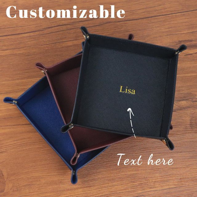 CNGRANDBAG Personalisiertes Aufbewahrungsbox-Set aus PU-Leder in Schwarz für Schlüssel, Kosmetik und Schmuck - Bild 1