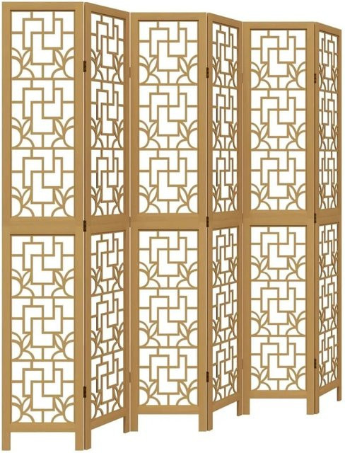 vidaXL 6-teiliger Raumteiler aus Massivholz Paulownia in Braun mit geometrischem Design - Bild 1