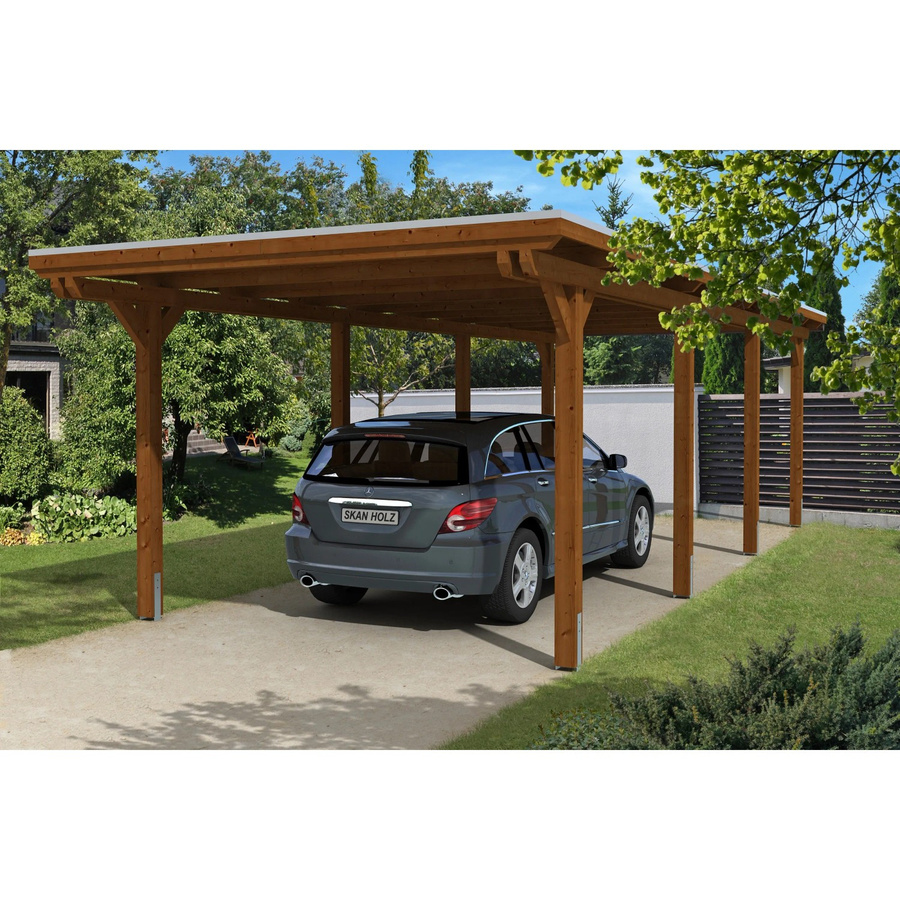 Skan Holz Carport Emsland aus Fichte Leimholz mit Aluminium-Dachplatten in Braun, B/T/H: 354 x 846 x 238 cm - Bild 2