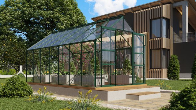 Vitavia Gewächshaus Mars 11500 in Smaragdgrün mit 11,5 m² Fläche, Aluminiumrahmen und 3 mm Einscheibensicherheitsglas sowie Doppelschiebetür - Bild 1