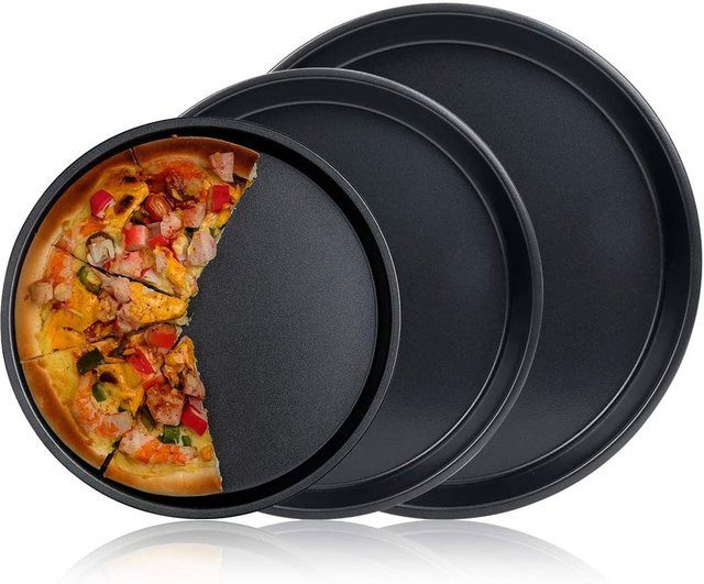 HOCOSHINE Antihaft Pizzaform aus Kohlenstoffstahl, runde Backform für Pizza und Kuchen, Schwarz - Bild 1