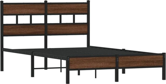 vidaXL Bettgestell in Eiche Braun aus Holzwerkstoff und Metall, B/T/H: 120 x 200 x 91,5 cm - Bild 1