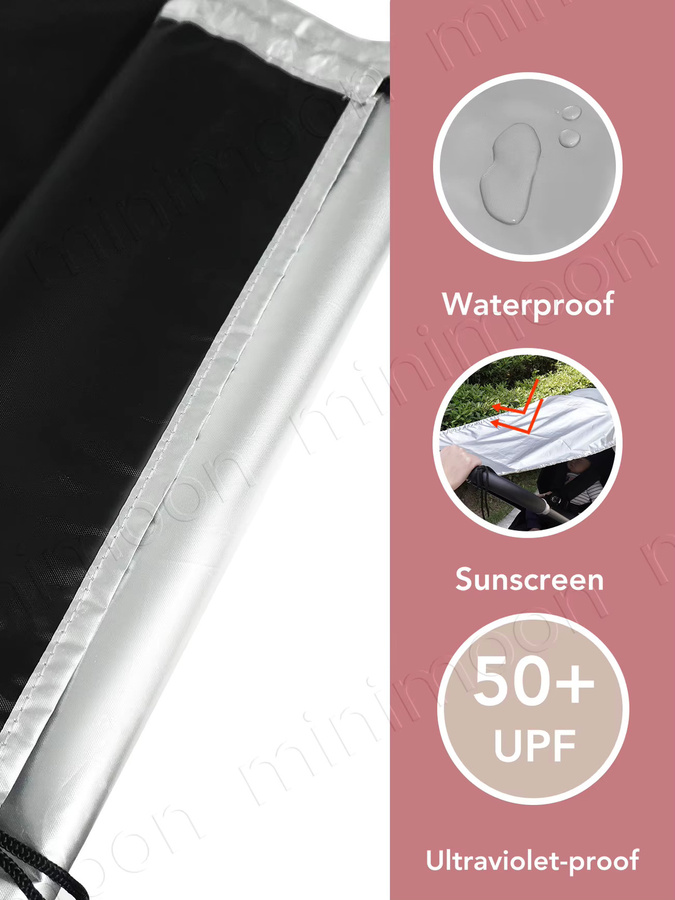 Universeller Kinderwagen-Sonnenschutz von momo&dudu mit Sichtfenster in Silber, wasserabweisend und mit UPF-Sonnenschutz für eine vollständige Abdeckung - Bild 4
