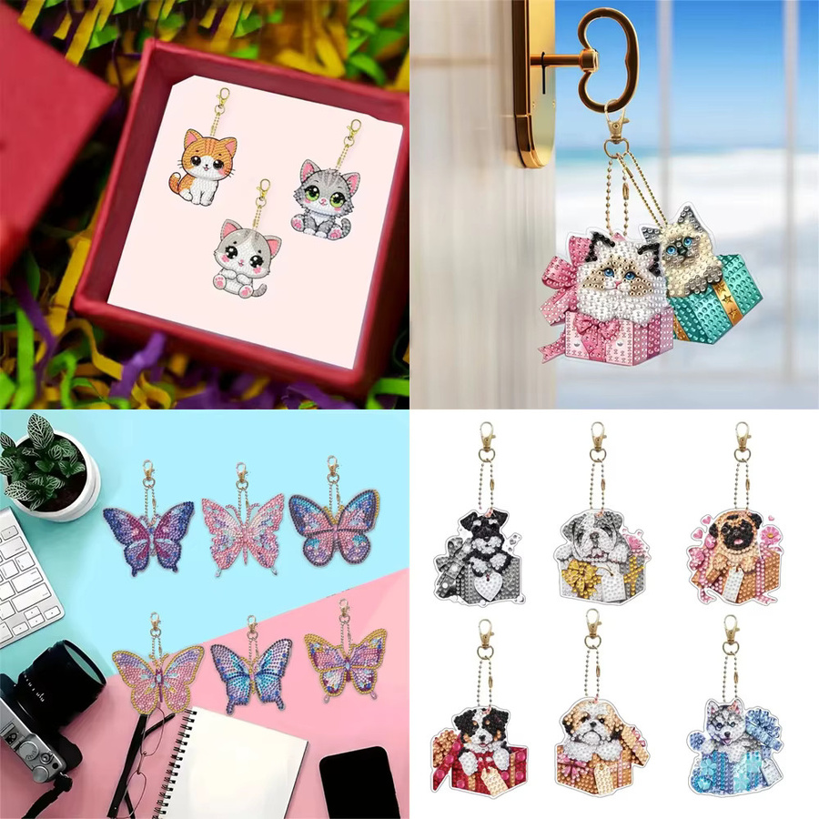 DIY Diamant-Malerei-Schlüsselanhänger, Tiermuster, 8-teiliges Set - Bild 2