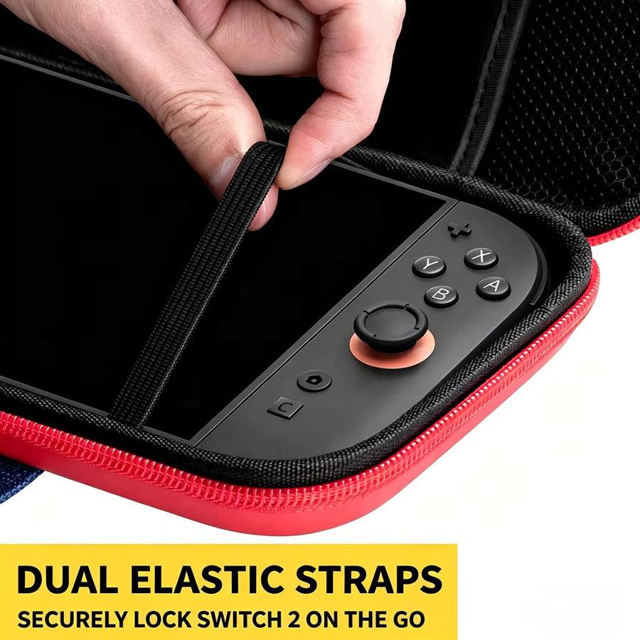Chimoor Pixel-Themen-Etui für Nintendo Switch in Rot-Blau mit 10 Spiele-Aufbewahrungsfächern und weichem Innenfutter - Bild 1