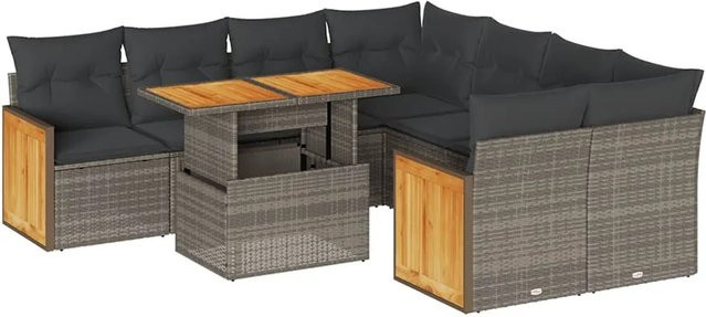 vidaXL 9-teilige Garten-Sofagarnitur aus Poly-Rattan und Akazienholz in Grau - Bild 1