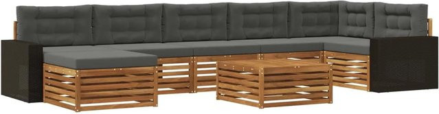vidaXL Outdoor-Sofagarnitur aus Akazienholz mit 8 Kissen in Natur und Anthrazit - Bild 1