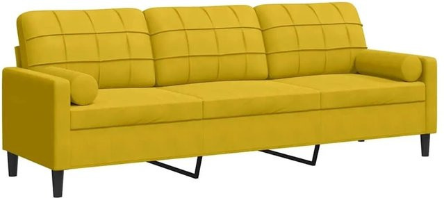 vidaXL 3-Sitzer Sofa aus Samt mit Zierkissen in Gelb, Breite: 226 cm, Tiefe: 80 cm, Höhe: 77 cm - Bild 1