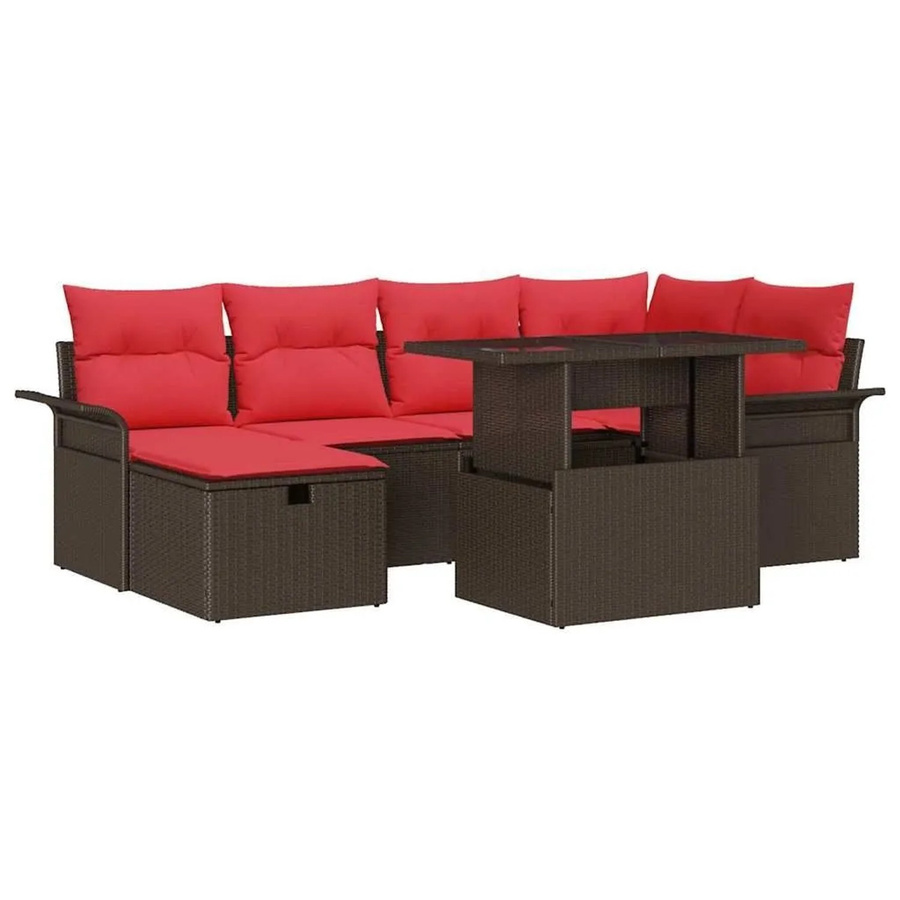 vidaXL Garten-Sofa-Set aus Polyrattan in Braun mit 7 Teilen, L-Form mit Polsterkissen und integriertem Stauraum - Bild 2