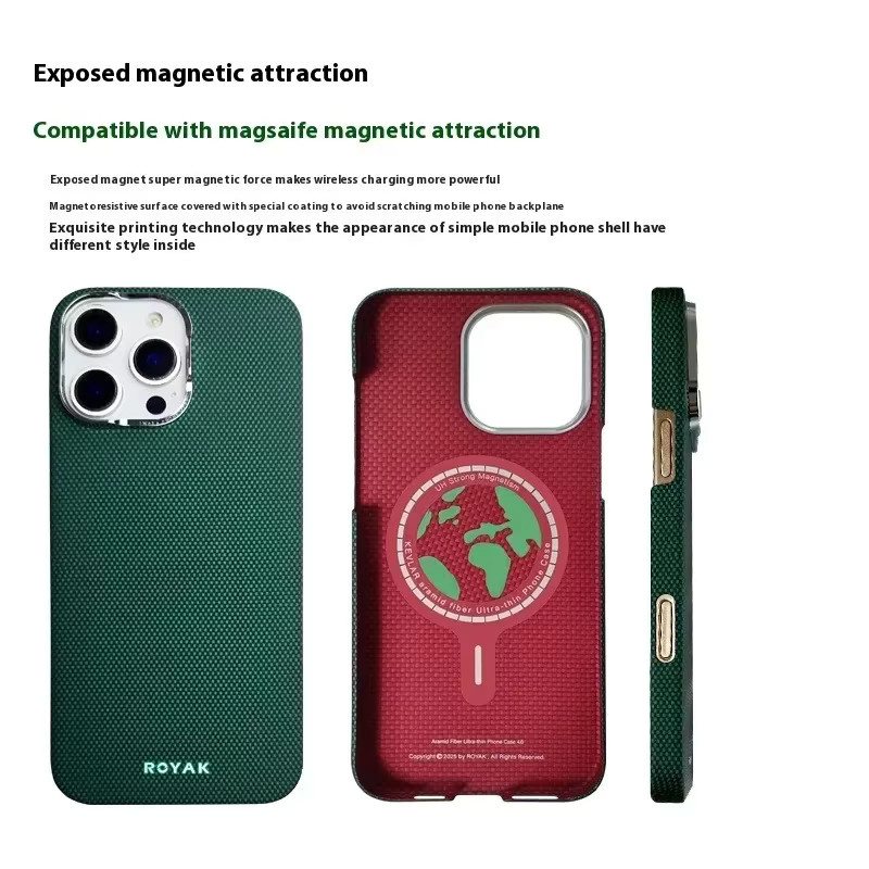 MagSafe Kohlefaser-Schutzhülle für iPhone 15 und iPhone 16 aus Kevlar in Grün, stoßfest und kratzfest - Bild 4