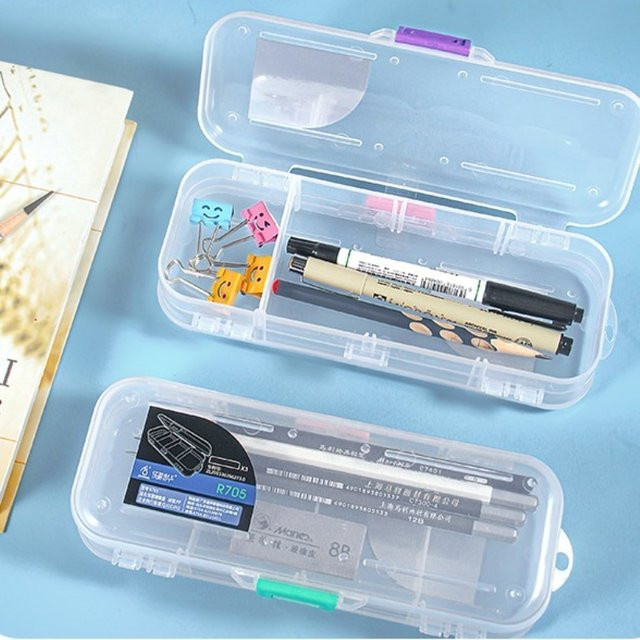 Transparentes Kawaii Federmappe aus Kunststoff mit Doppelwand-Design, weißes Schreibwaren-Etui für Schule und Büro mit großem Fassungsvermögen - Bild 1