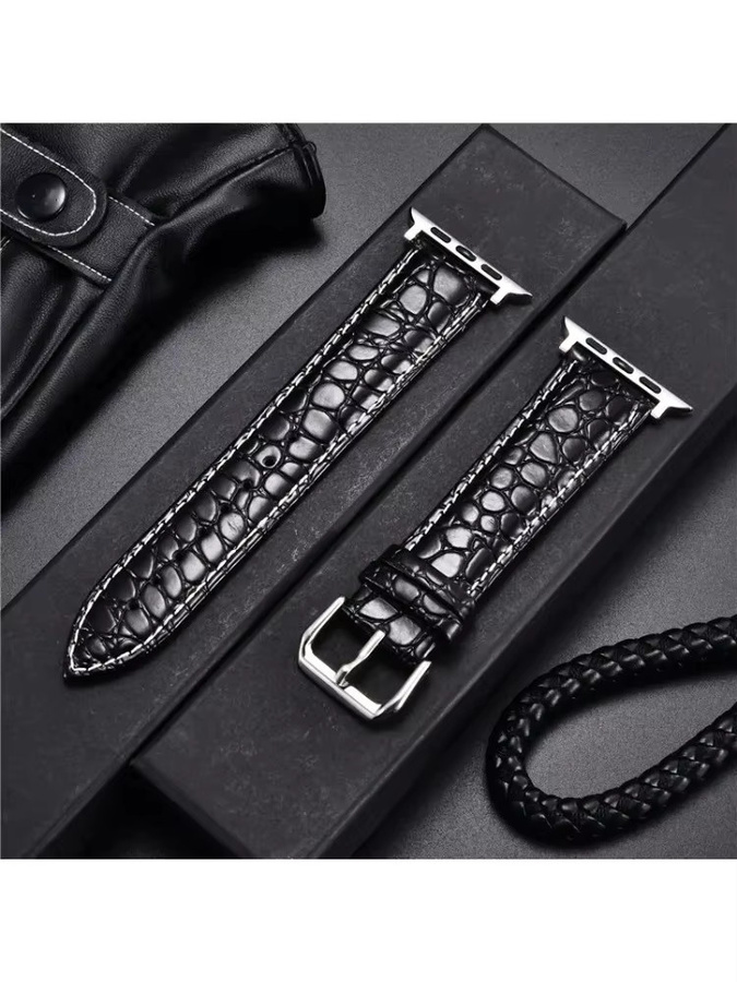 luffyte Uhrenarmband Leder, Krokodilmuster-Design, Schwarz, Unisex - Bild 2