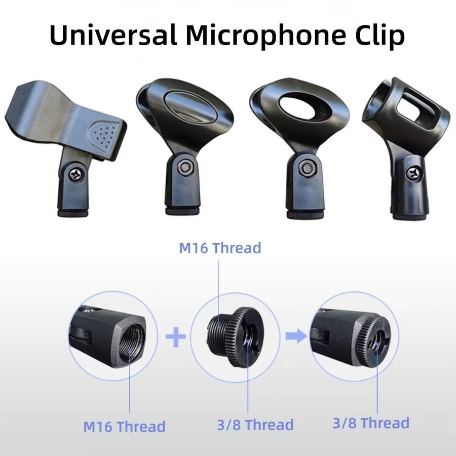 Universeller Mikrofonclip in Schwarz als drehbarer Mikrofonständer und langlebige Halterklemme für kabelgebundene oder kabellose Mikrofone - Bild 3