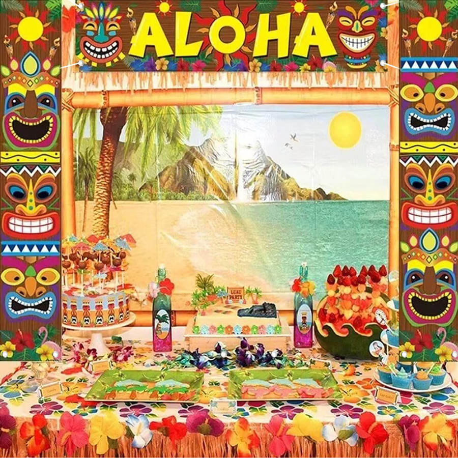 AFYPRTY Hawaiianisches Luau Party-Banner mit Aloha-Schriftzug und floralem Design, mehrfarbiges Wimpel-Dekorationsset für deine Festliche Veranda-Dekoration - Bild 4