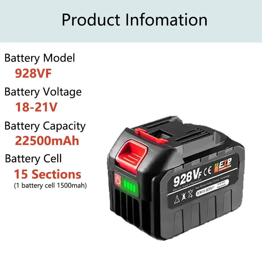 Makita 928VF Akku 18V 21V 22500mAh wiederaufladbarer Lithium-Ionen-Akku mit LED-Leistungsanzeige für Elektrowerkzeuge - Bild 2