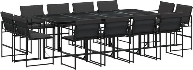 vidaXL 13-tlg Garten-Essgruppe mit Textilene und Kissen in Schwarz und Grau mit Glastisch - Bild 1