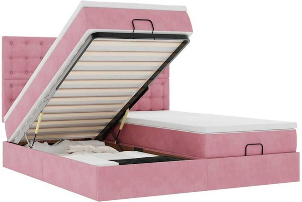 Vidaxl Polsterbett Ottoman mit Matratzen und LED in Rosa aus Samt, B/T/H: 200 x 203 x 118 cm - Bild 1