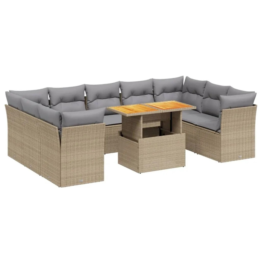 vidaXL 10-tlg Garten-Sofagarnitur mit Kissen aus Poly Rattan in Beige und Grau - Bild 2
