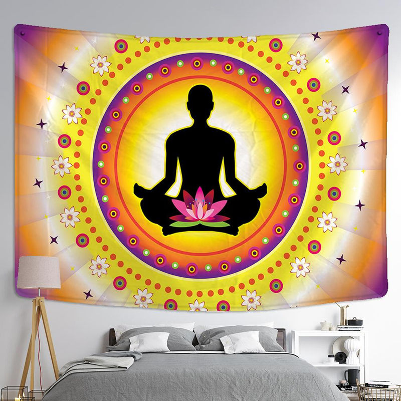 Bohemian Wandteppich mit Buddha Statue und Mandala Design, mehrfarbig, Textil, B: 95 cm, H: 70 cm - Bild 3