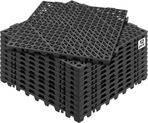 VEVOR Drainage-Bodenfliesen aus PVC für Außenbereich, Terrasse und Badezimmer, 12er Pack, Schwarz, B/B: 30 x 30 cm - Bild 1
