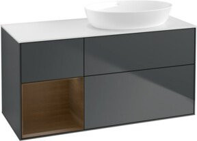 V&B Waschtischunterschrank Finion mit Wandbeleuchtung, Breite: 120 cm, Lackiert, Mattblau - Bild 1