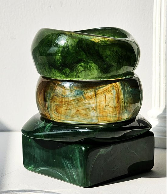 HUANZHI Armband, geometrisch, unregelmäßig, quadratisch, grüner Fleck, Harz, Damen - Bild 1